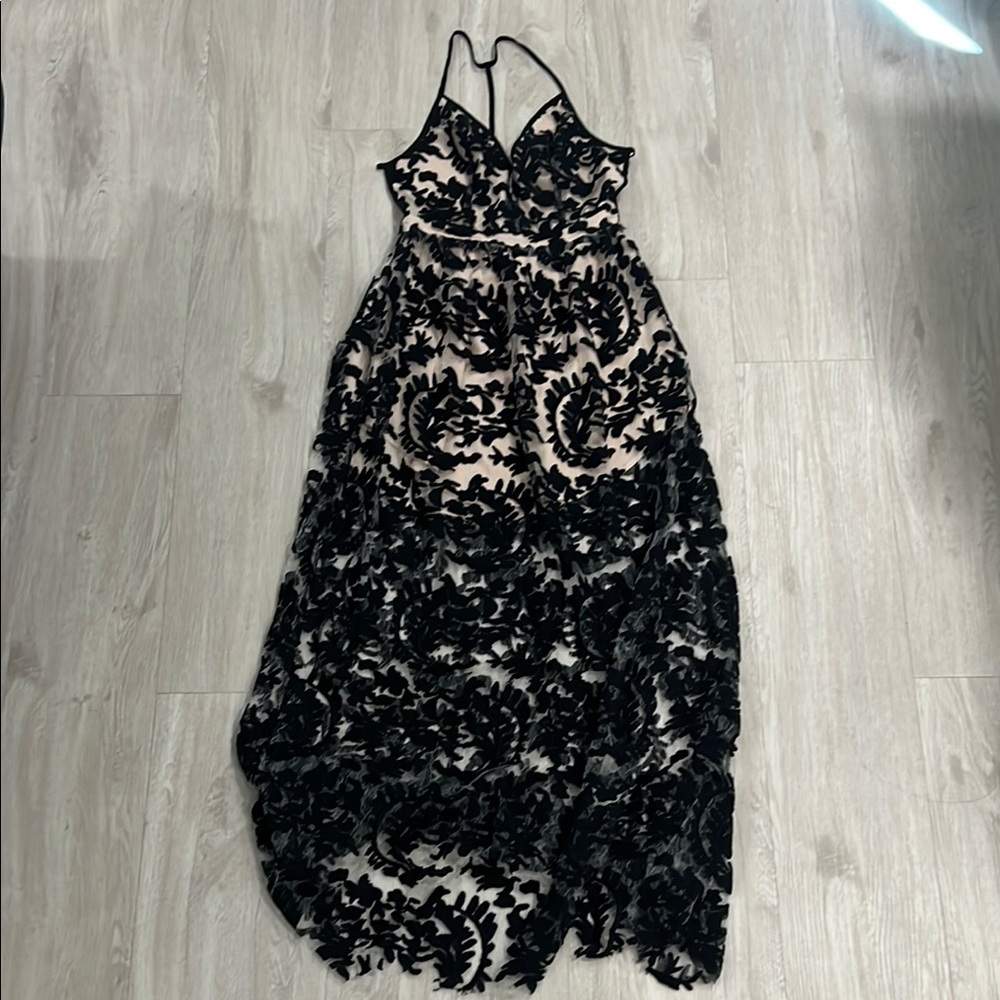 NBD Black and Tan Spaghetti Strap Maxi Gown